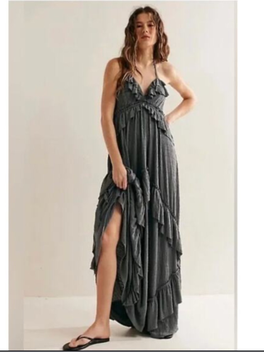 Free People Santa Luz Ruffle Maxi Dress - Grey - NWOT - Picture 5 of 5